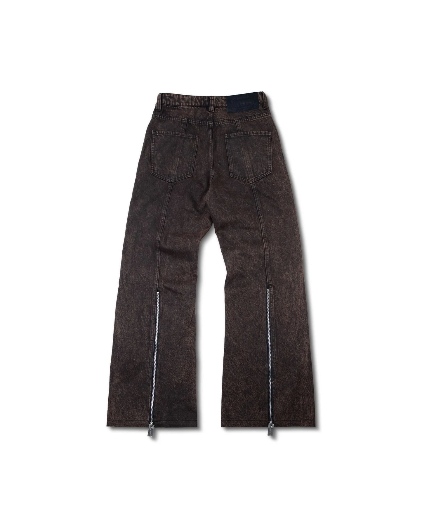 ZIPPED BROWN WASHED DENIM PANTS