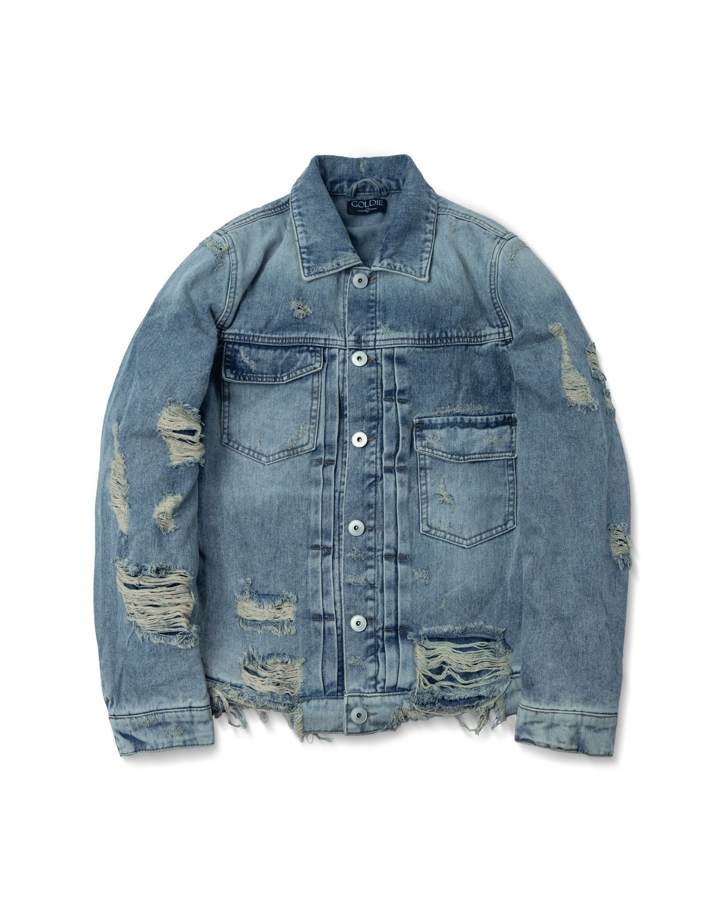 MULTI DISTRESSED BLUE WASHED DENIM JACKET