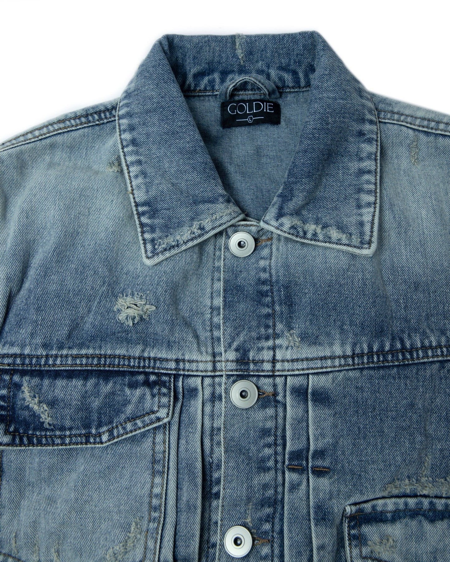 MULTI DISTRESSED BLUE WASHED DENIM JACKET