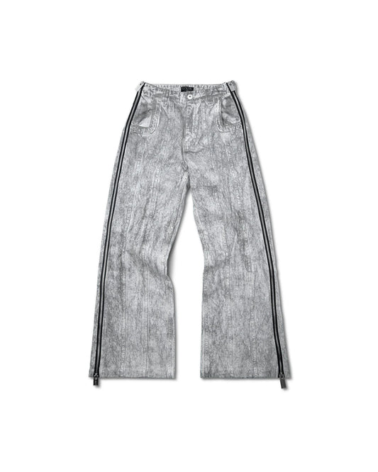 ZIPPED GREY WASHED DENIM PANTS