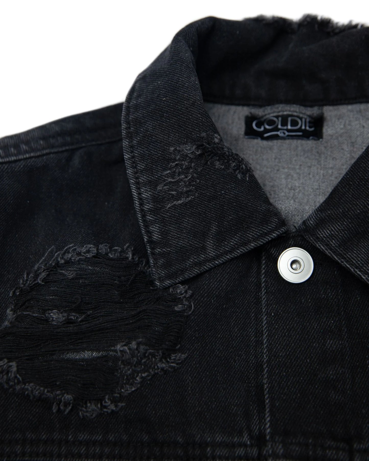 MULTI DISTRESSED WASHED DENIM JACKET - BLACK