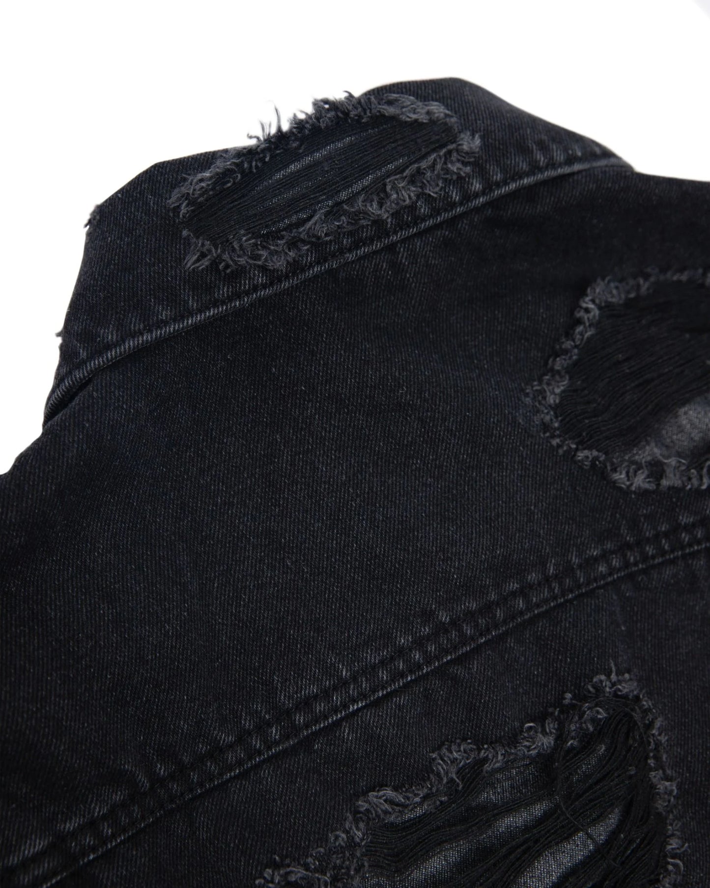 MULTI DISTRESSED WASHED DENIM JACKET - BLACK