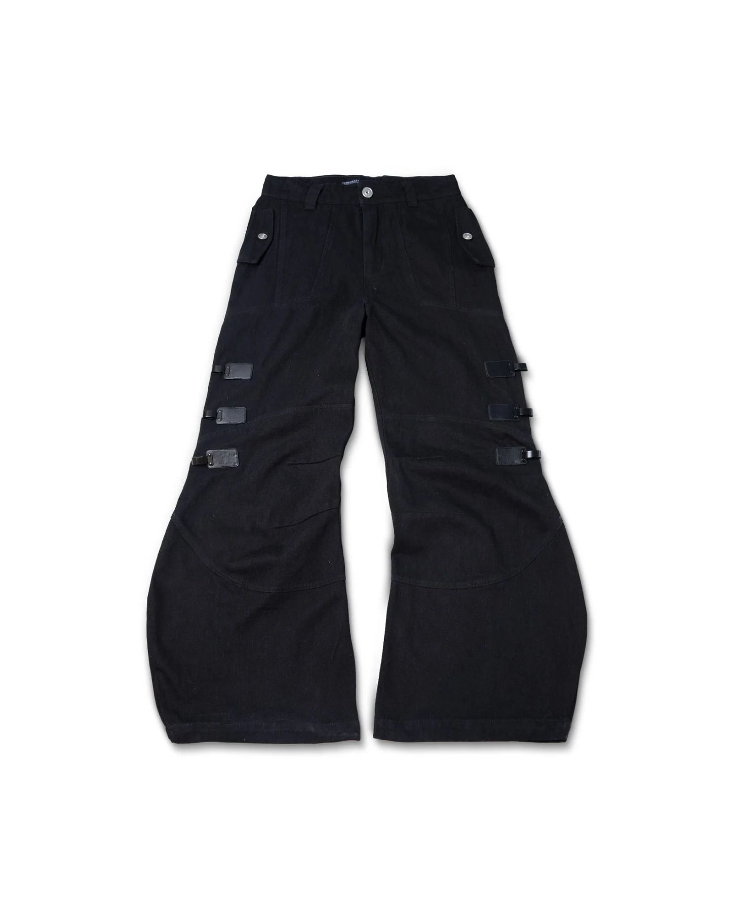 MULTI BUCKLE BLACK DENIM PANTS