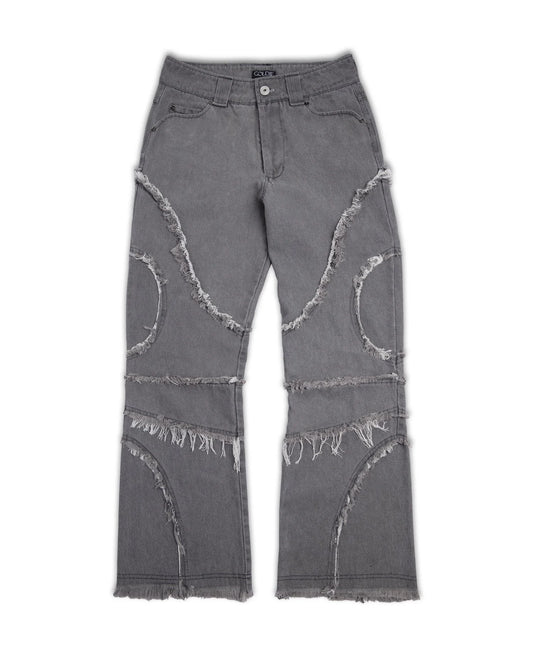 FRAYED-EDGE WASHED DENIM PANTS - GREY