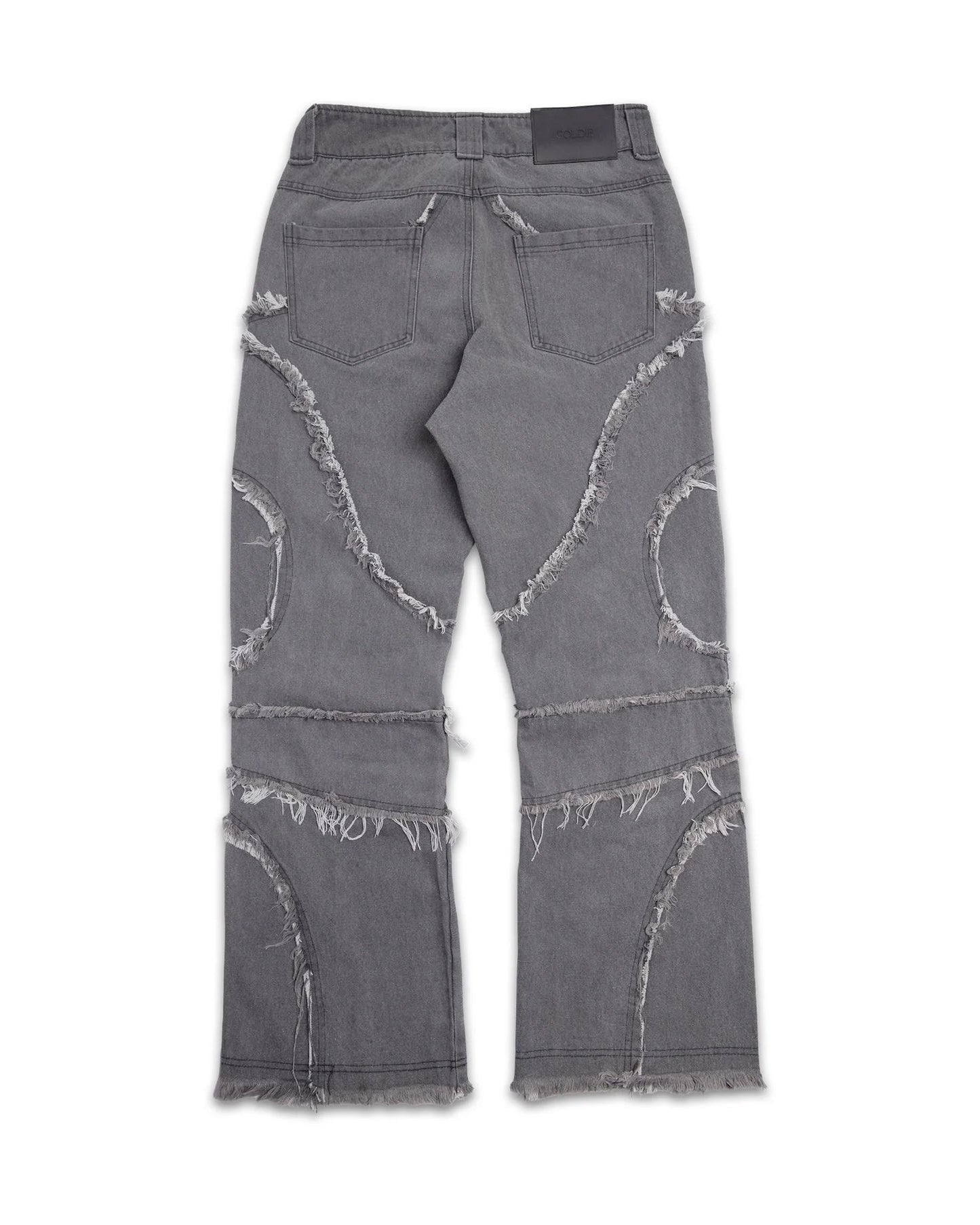 FRAYED-EDGE WASHED DENIM PANTS - GREY