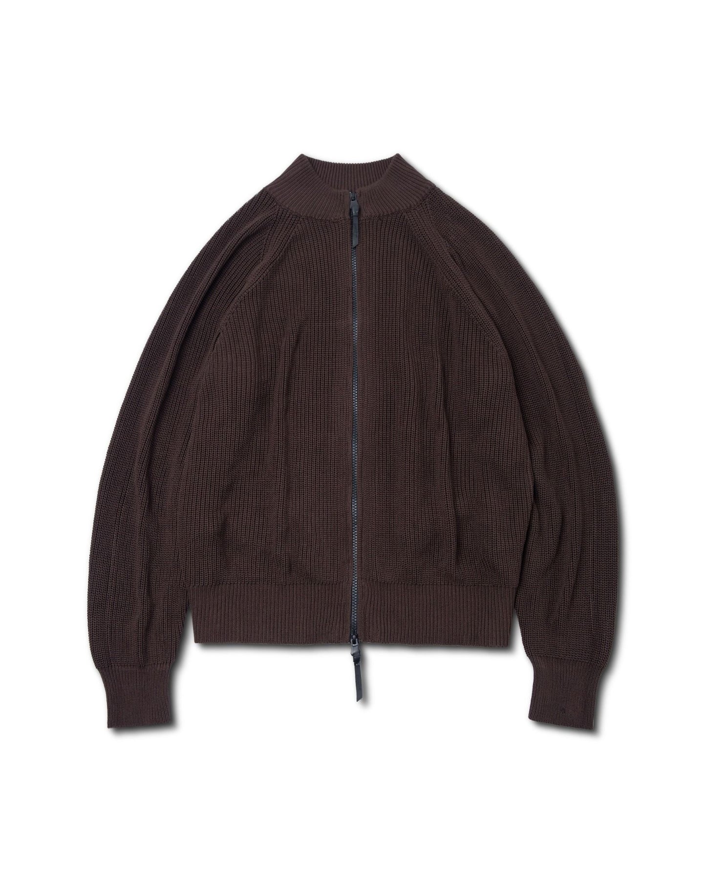 KNIT ZIPPED BOMBER JACKET - BROWN