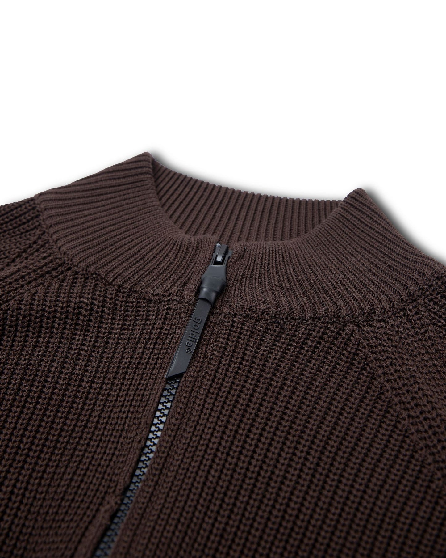 KNIT ZIPPED BOMBER JACKET - BROWN