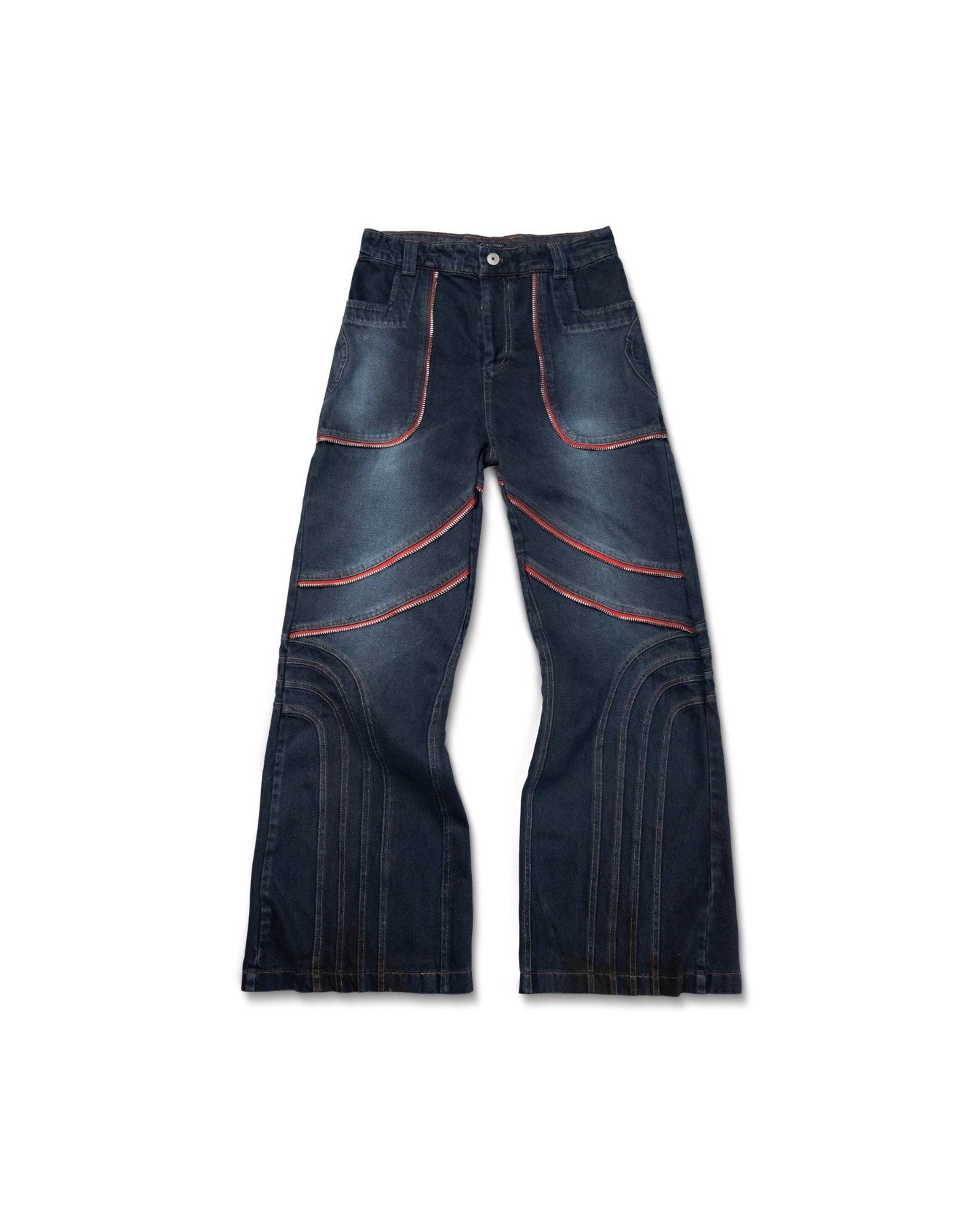 WAVE WASHED RED ZIPPED PANTS