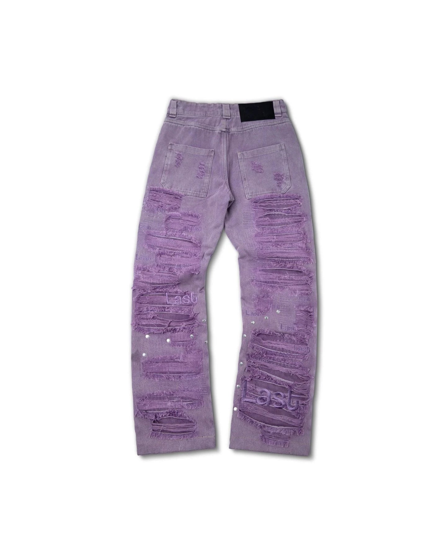 PURPLE 'LAST LAST LAST' DISTRESSED DENIM PANTS