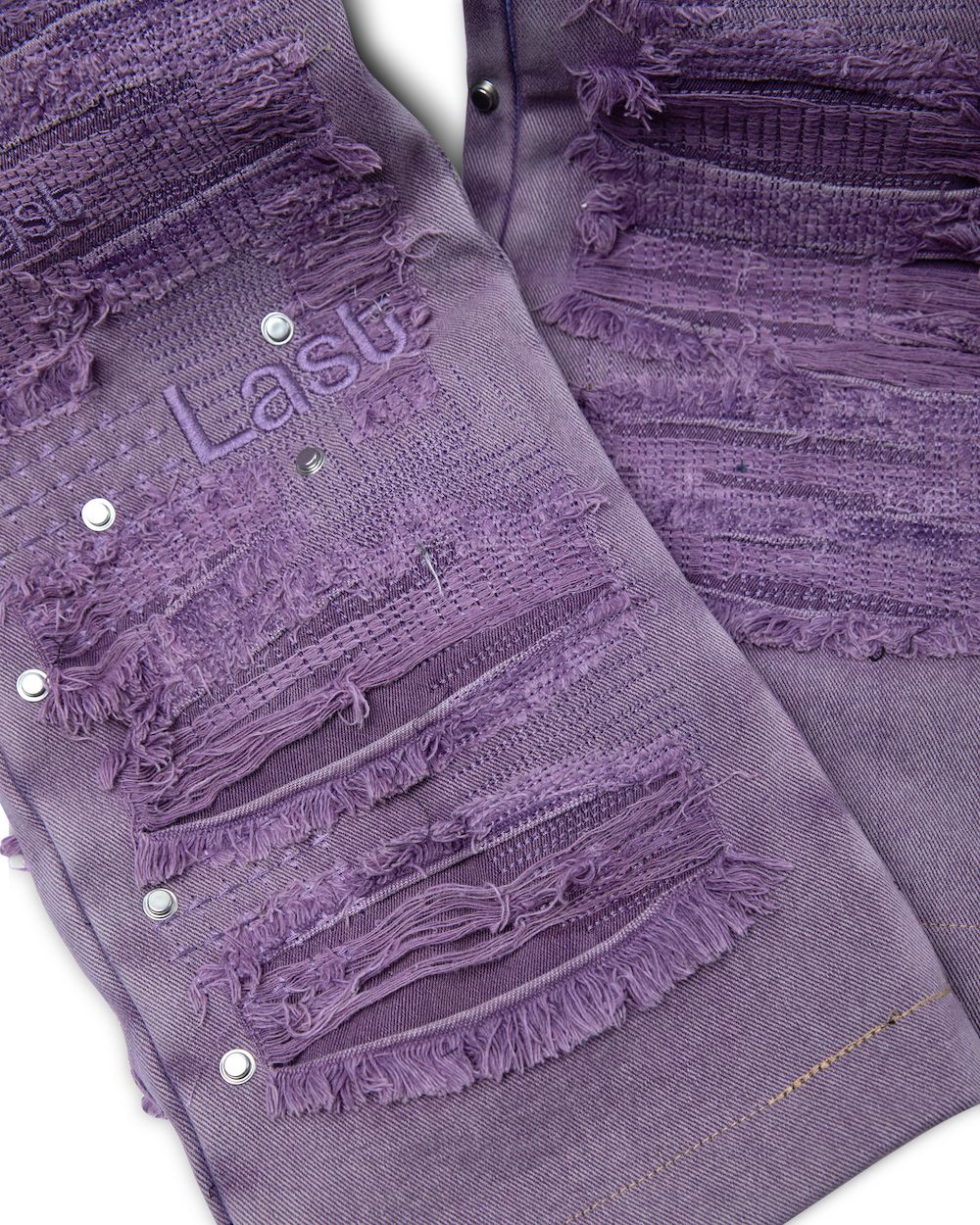 PURPLE 'LAST LAST LAST' DISTRESSED DENIM PANTS