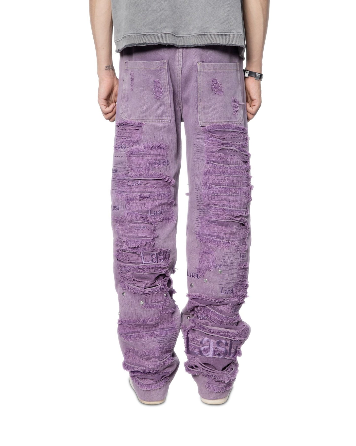 PURPLE 'LAST LAST LAST' DISTRESSED DENIM PANTS