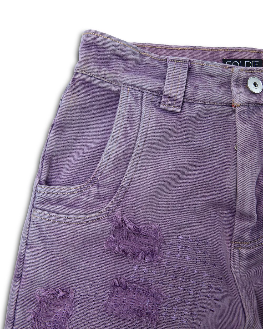 PURPLE 'LAST LAST LAST' DISTRESSED DENIM PANTS