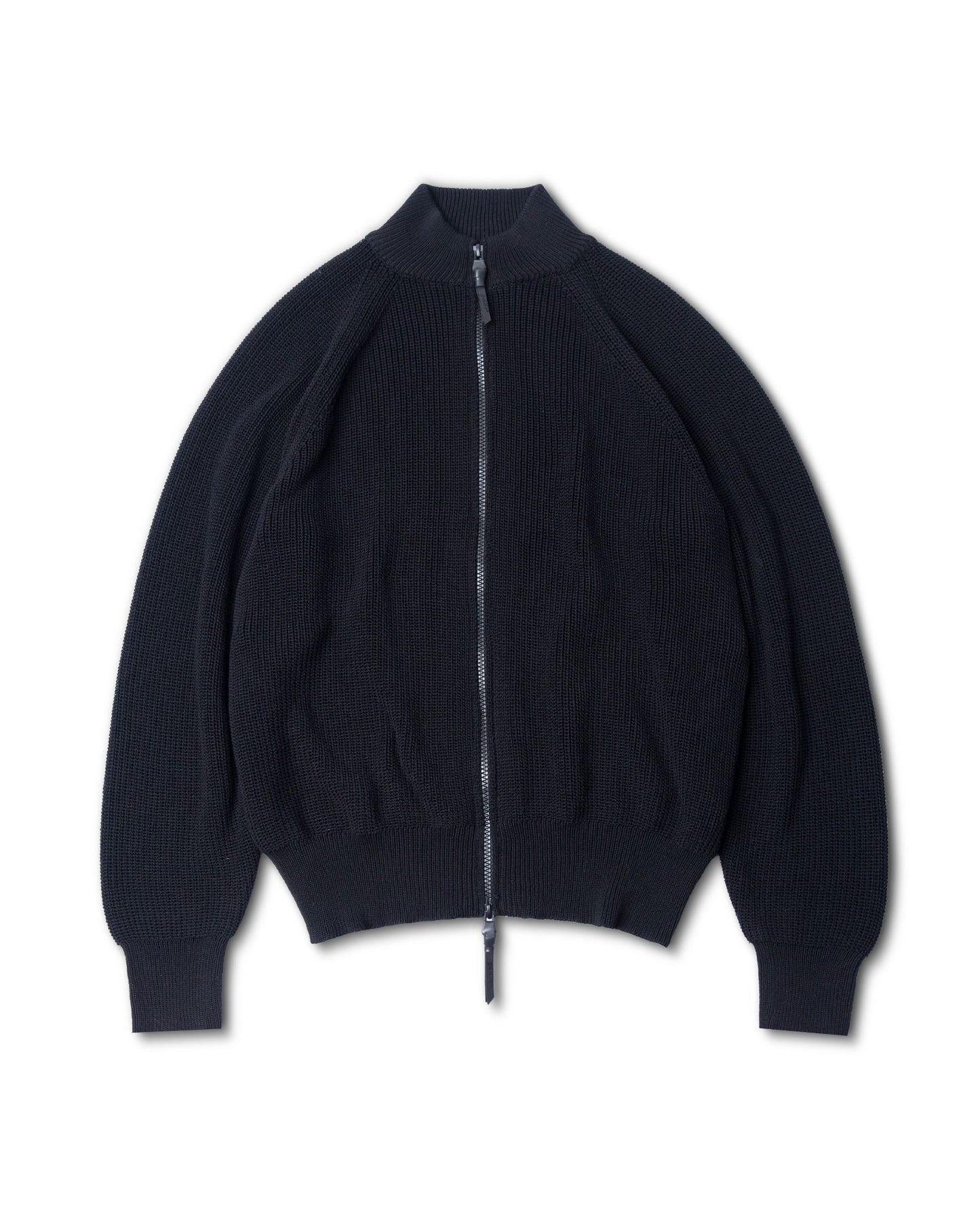 KNIT ZIPPED BOMBER JACKET - BLACK