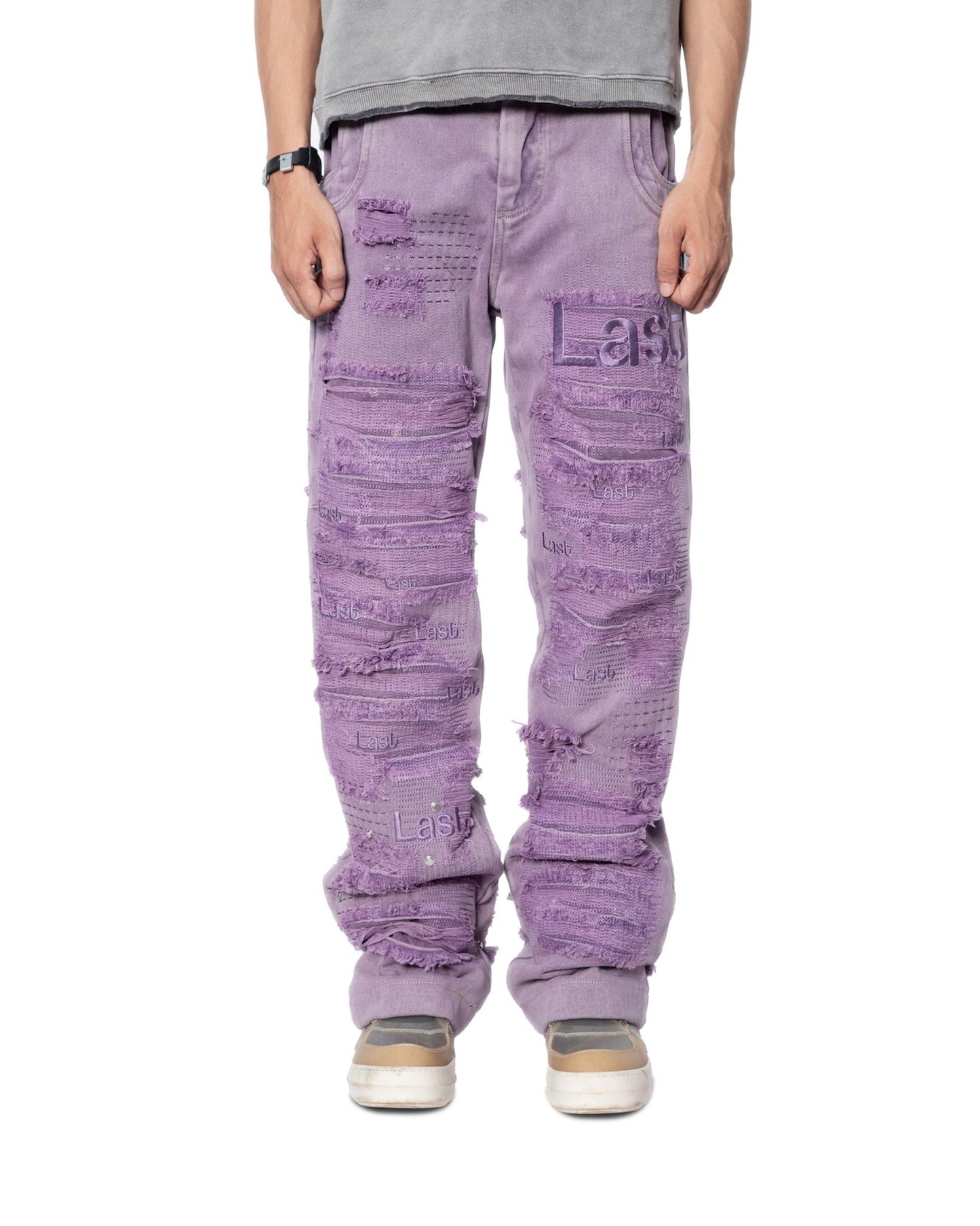 PURPLE 'LAST LAST LAST' DISTRESSED DENIM PANTS