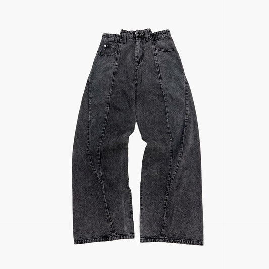 SPLIT DENIM PANTS - BLACK